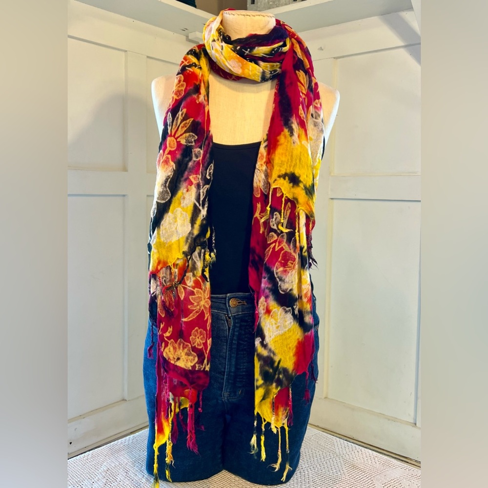Vibrant Batik Hand Printed Tie-Dye Soft Cotton Gauze Scarf Wrap #0731